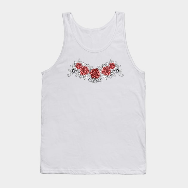 Dotwork Red Roses Tattoo Tank Top by Blackmoon9